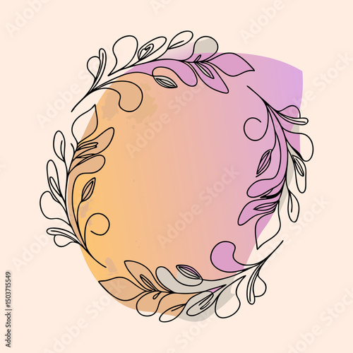 Decorative continuous line art floral frame with delicate pink flowers – perfect for invitation design, greeting cards, modern wall art, feminine branding, digital journaling, and craft projects

