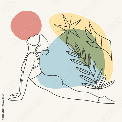 Minimalist continuous line drawing of a pregnant woman in a yoga pose – ideal for prenatal wellness artwork, maternity care posters, self-care branding, nursery wall prints, and calm lifestyle designs