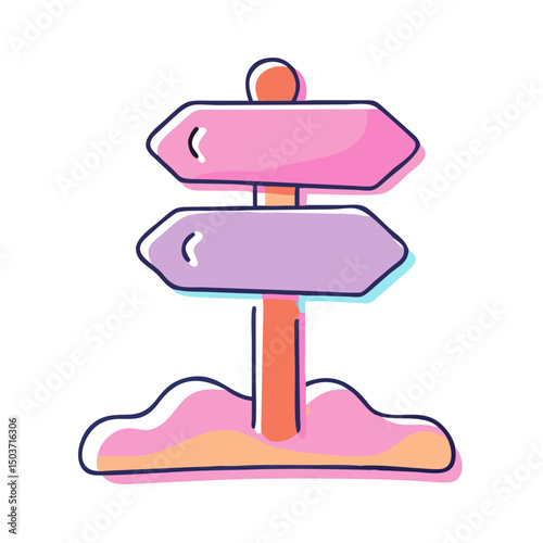 A colorful line art illustration of a signpost with arrows pointing in opposite directions. Useful for decision-making blogs or direction-related websites.