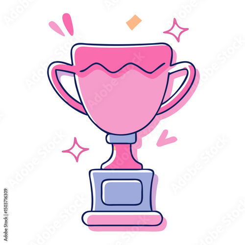 A pastel pink and orange trophy, a vector illustration. Use for achievement blogs, contest announcements, or design elements.