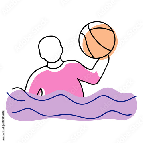 A stylized water polo player with a ball in the water, a vector illustration. Use for sports blogs, water activity sites, or design elements.