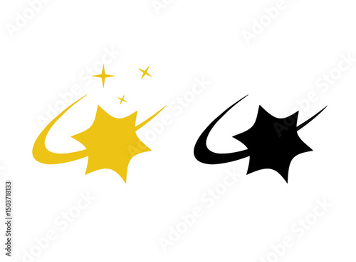 Sparkling and shiny star vector icon. Decoration comic symbol. Black and yellow star icon. Stars in modern simple flat style.