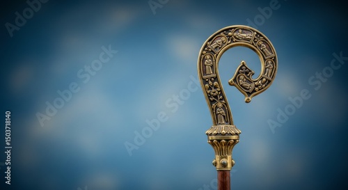 Intricate Bishop's Crozier, A Symbol of Faith, Authority, and Tradition Depicted Against a serene background