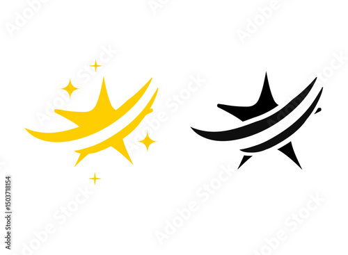 Sparkling and shiny star vector icon. Decoration comic symbol. Black and yellow star icon. Stars in modern simple flat style.
