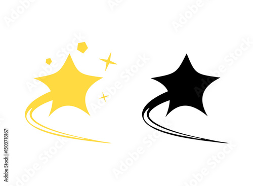 Sparkling and shiny star vector icon. Decoration comic symbol. Black and yellow star icon. Stars in modern simple flat style.