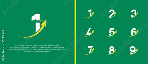 set of anniversary logo flat yellow and white color on green background for celebration moment