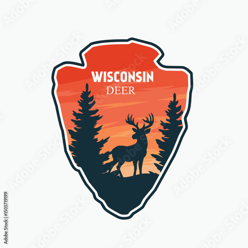 Wisconsin Deer in Forest with Sunset Scenery 