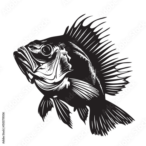  hand drawn silhouette of fish , black silhouettes isolated on white background