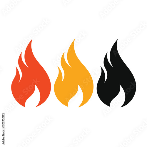 Three Flames in Different Colors Orange Yellow and Black Isolated on White Background Simple Flat Design Vector Illustration