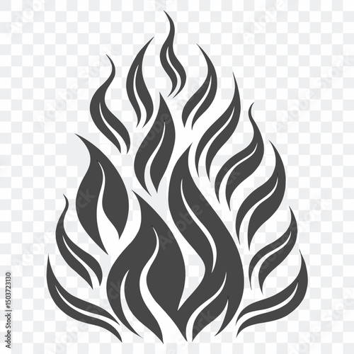 Stylized Flames Icon with Dark Gray Color Representing Fire Energy Passion and Heat on a Transparent Background for Creative Projects