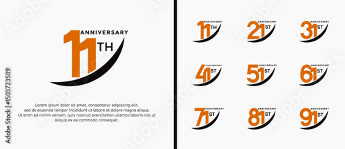 set of anniversary logo flat orange color on white background for celebration moment