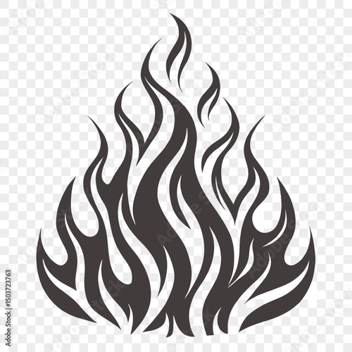 Stylized Fire Flames Illustration in Dark Gray Color Isolated on Transparent Background for Graphic Design and Creative Projects Vector Illustration