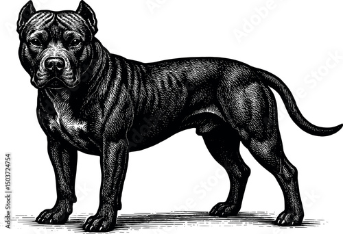 Pitbull full body side view and facing towards the front vector black silhouette cricut print design isolated on a plain white background