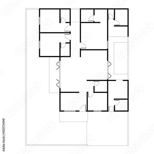 Black and White floor plan of a modern unfurnished house for your design. Suburban house vector blueprint. Architectural background