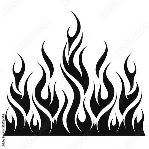 Stylized Black Flames Design Element on White Background for Graphic Design and Illustration Projects Requiring a Fiery or Energetic Visual