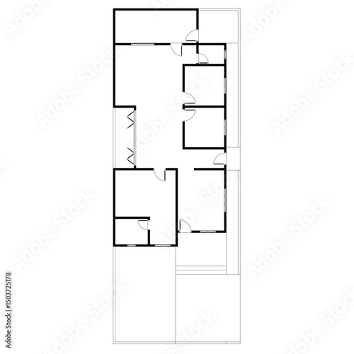 Black and White floor plan of a modern unfurnished house for your design. Suburban house vector blueprint. Architectural background
