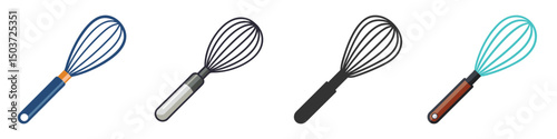 Flat Illustration of Whisks – Colorful Kitchen Utensils Set