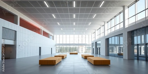 Modern architecture, Swiss institute, learning center, clean lines, empty space, open plan, spacious, research