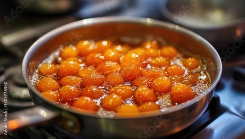 Cooking fruit in a pan on stove
