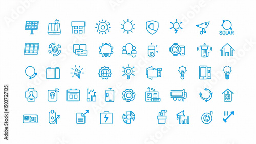 alphabet and numbers set,Solar Energy line Icons set. efficiency, solar panel, renewable energy. Editable stroke