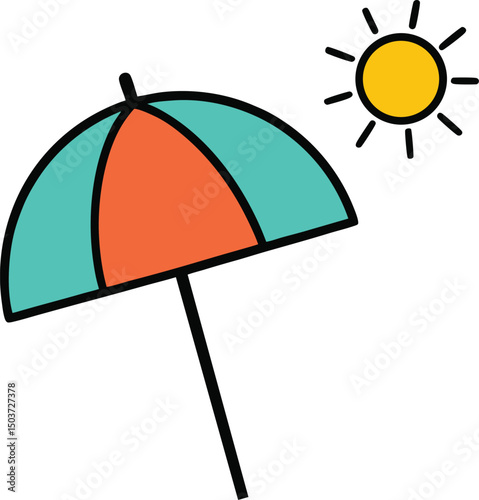 beach umbrella and sun icon 