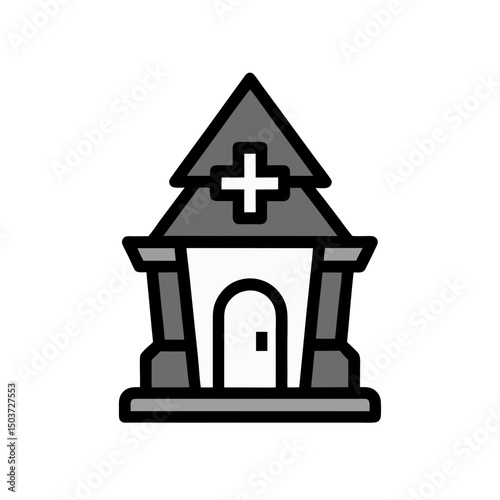 Simple Stone Crypt Doodle Vector Outline For A Basic Cemetery Mausoleum
