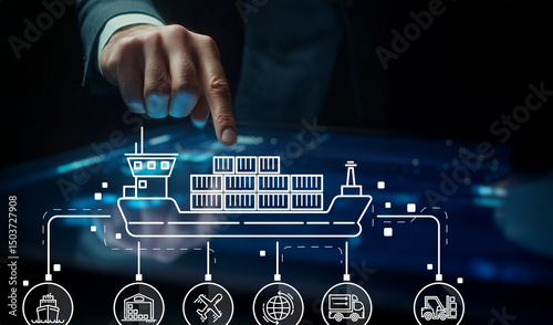 Future of Logistics and Supply Chain Management with Digital Technology and Container Ship with Cargo Representation in Dark Environment