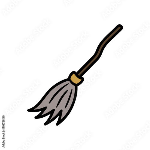 Magic Witch Broomstick Doodle Vector For A Flying Sorceress Or Wizard Ride