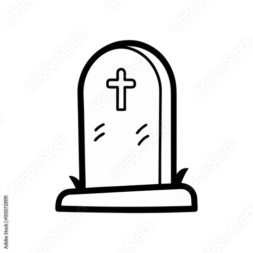 Mossy Gravestone Doodle Vector For An Overgrown And Ancient Cemetery