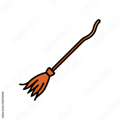 Old Gnarled Broomstick Doodle Vector For An Ancient And Powerful Witch