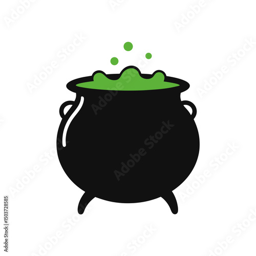 Bubbling Witch Cauldron Doodle Vector With Green Potion For Magic Brews