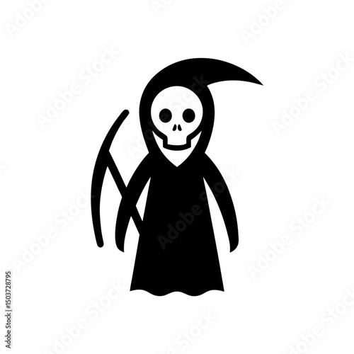 Classic Grim Reaper Doodle Vector Silhouette For A Symbol Of Death Icon