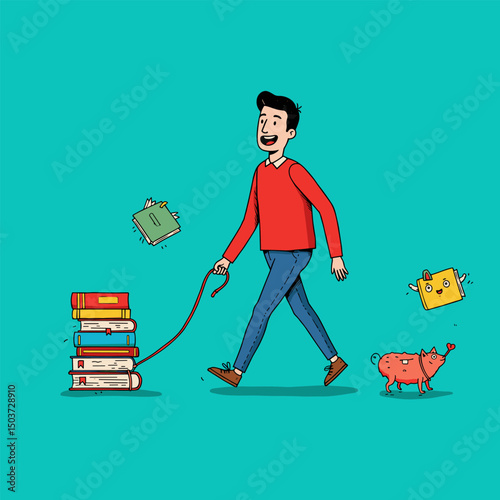 Cute cartoon moment of reading,