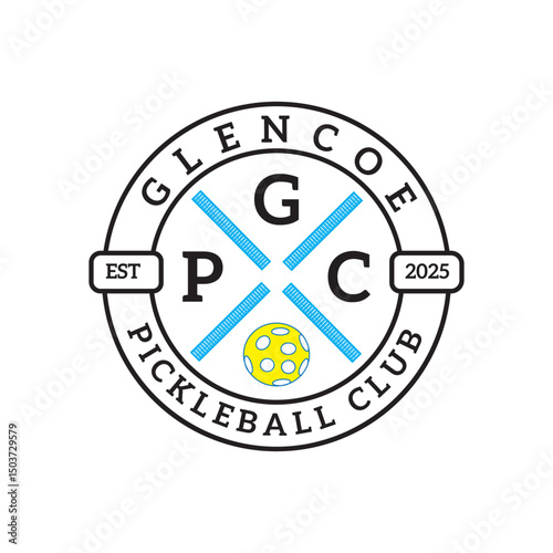 Modern Pickleball logo featuring a paddle and ball with bold, sporty design, perfect for clubs, tournaments, and athletic brands focused on fun, energy, and competitive spirit.
