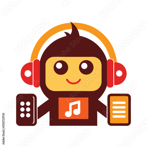 Cute robot dj with headphones music remote control playlist