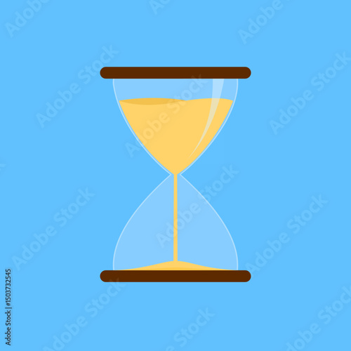 Vector illustration of hourglass isolated on blue background.