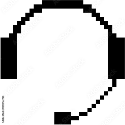 Pixel headphone with mic icon vector for audio, gaming, and voice communication visuals. Ideal for podcasts, customer service, and retro tech designs.
