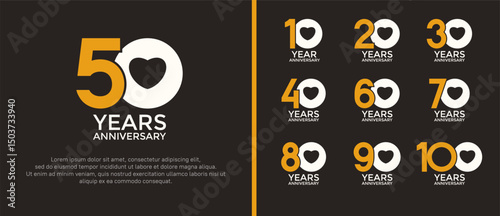 set of anniversary logo flat yellow and white color on brown background for celebration moment