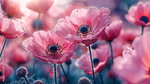 Beautiful spring background with blooming pink flowers in pastel colors