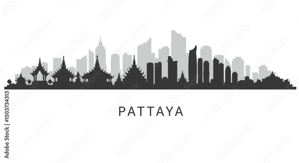 Fototapeta premium Pattaya City Skyline Vector with Thailand, and Travel.