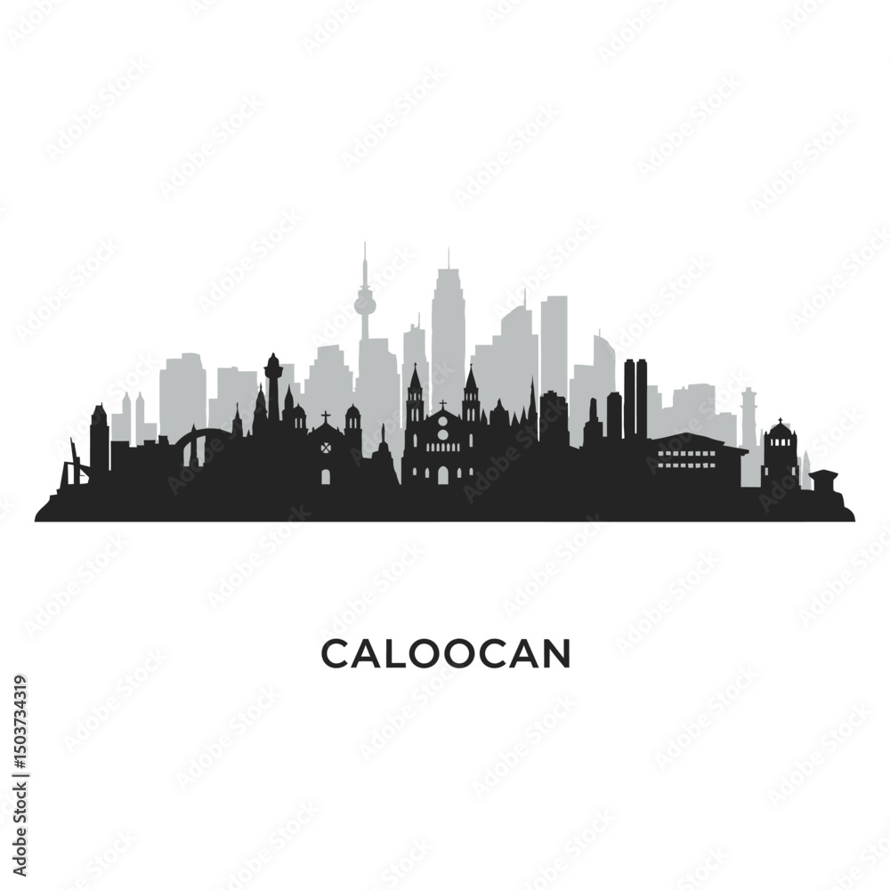 Naklejka premium Caloocan Skyline Vector with Philippines Cityscape.