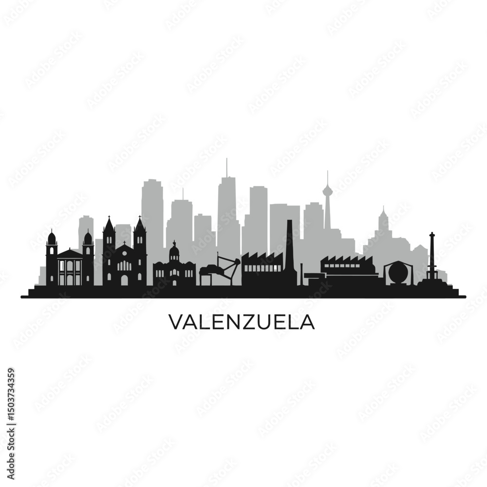 Fototapeta premium Valenzuela with Philippines Skyline Silhouette, and Cityscape.