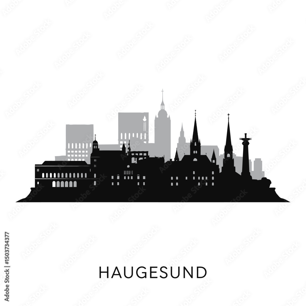 Naklejka premium Haugesund with Norway Cityscape Silhouette.