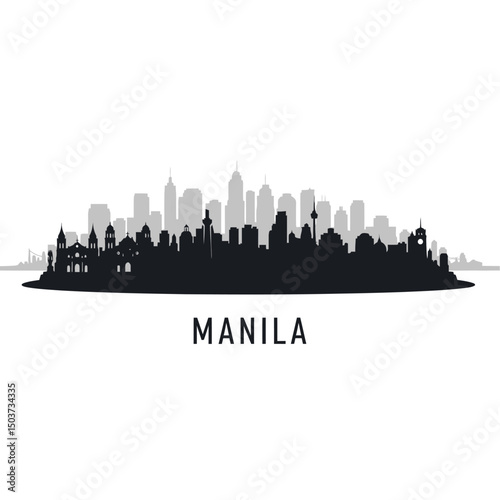 Wallpaper Mural Manila Skyline Vector with Philippines Cityscape. Torontodigital.ca