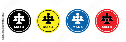 Max 4 people sign. People group icon set. Maximum 4 people symbol. People are not allowed more than four. Vector illustration