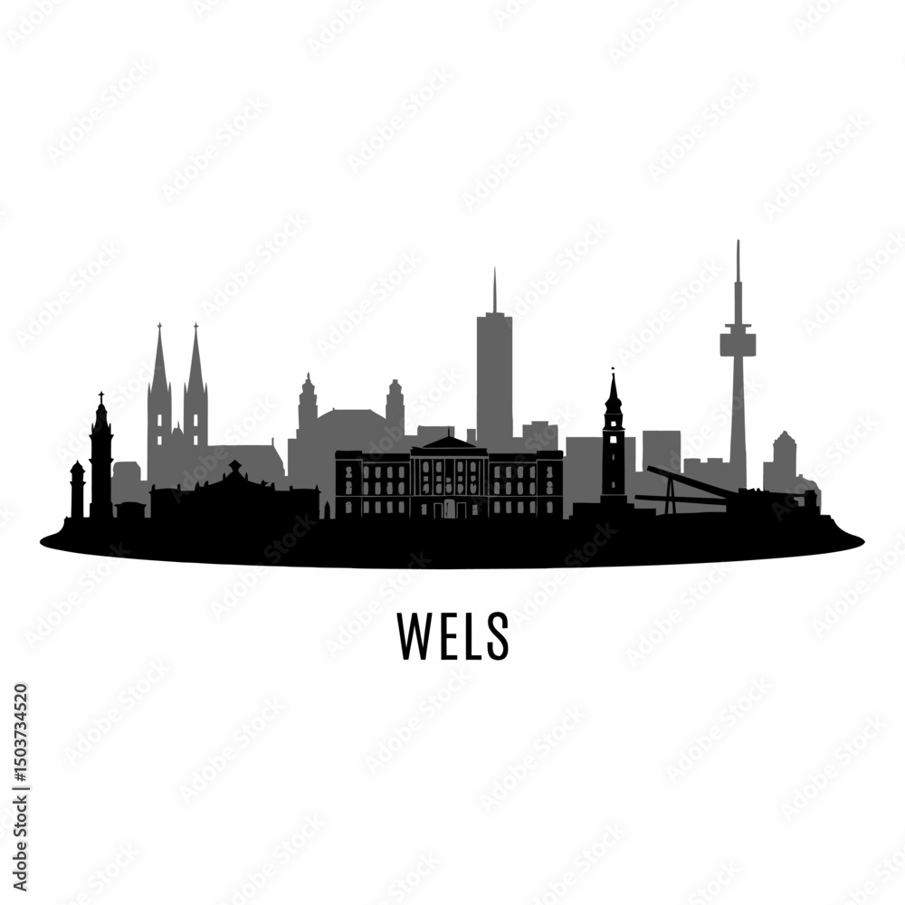 Fototapeta premium Wels Austria Skyline Cityscape Silhouette.