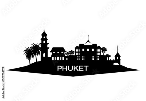 Phuket Thailand Skyline Silhouette with Cityscape.