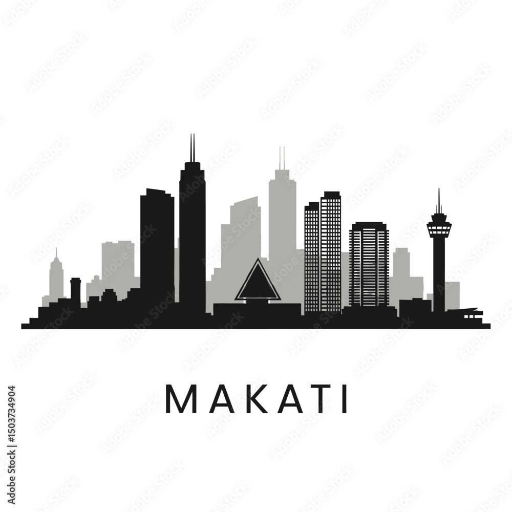 Naklejka premium Makati Skyline Philippines cityscape silhouette.