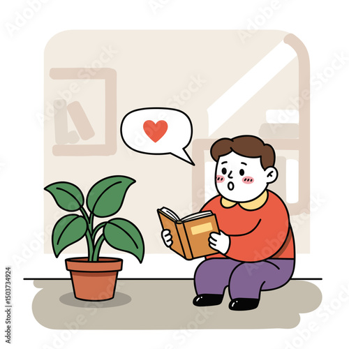 Kid smiling while turning pages,