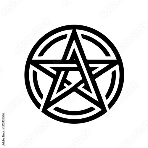 Pentagram symbol in black outline representing witchcraft and mystical symbols  